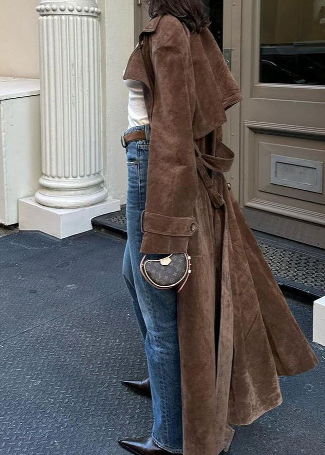 Velvet Suede Trench Coat With Tailored Fit