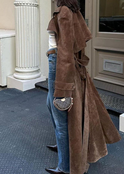 Velvet Suede Trench Coat With Tailored Fit