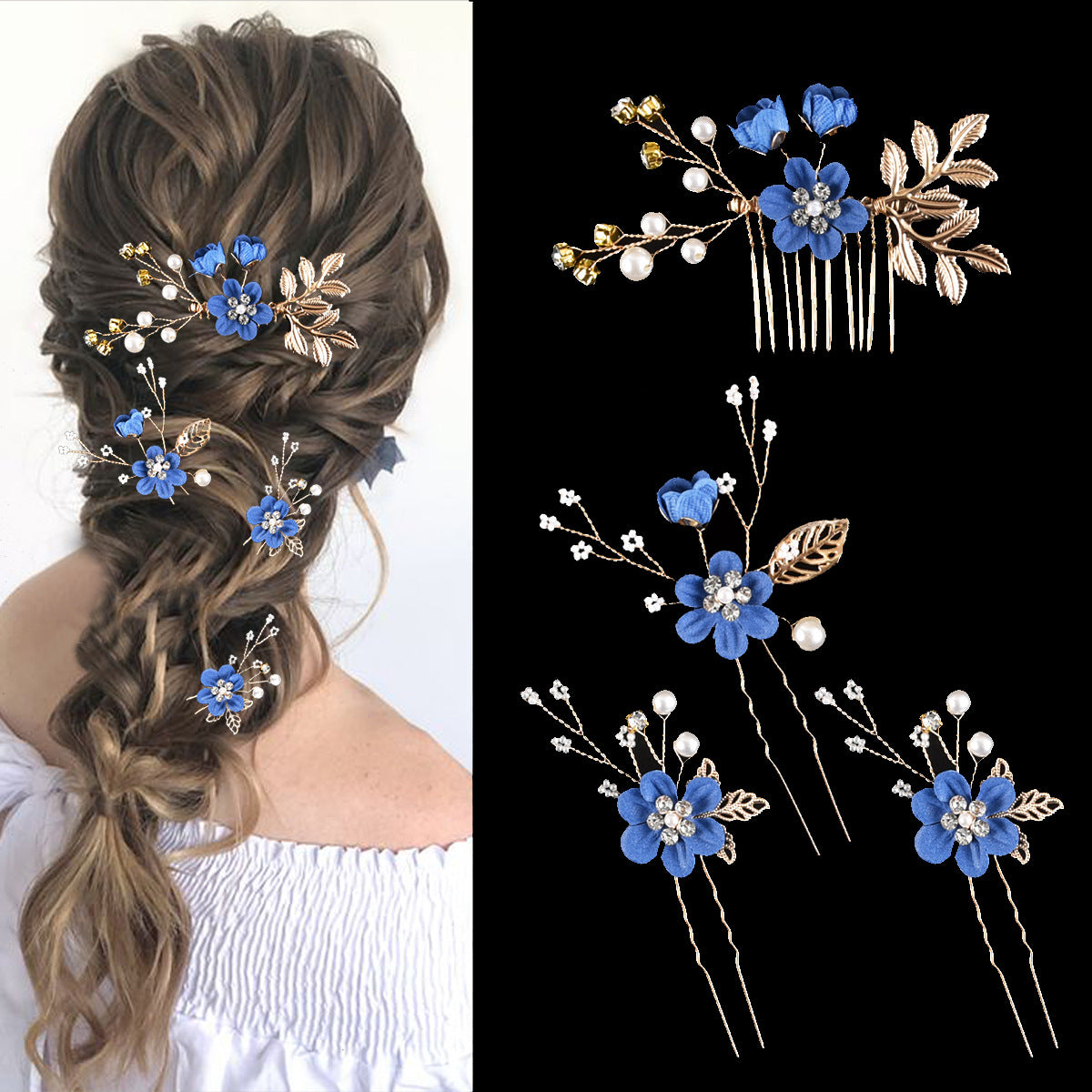 Colorful Floral Bride Wedding Hair Accessories Set