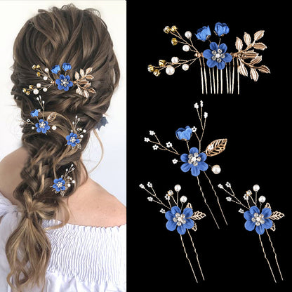Colorful Floral Bride Wedding Hair Accessories Set