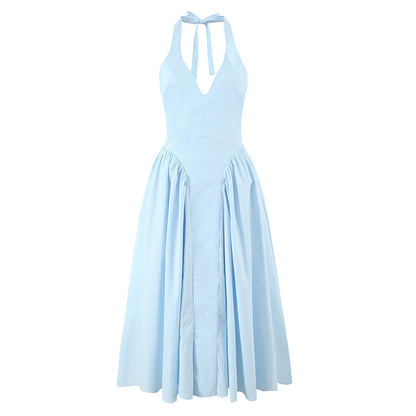 Elegant Solid Color Halter Maxi Dress