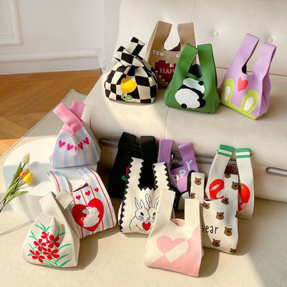 Knitted Tote Bag With Cute Designs Soft Polyester Casual