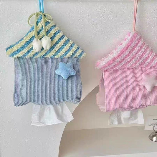 Cute Star House Tissue Holder Fabric Hanging Tissue Pouch