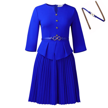 Elegant A-Line Knit Dress With Belt For Women