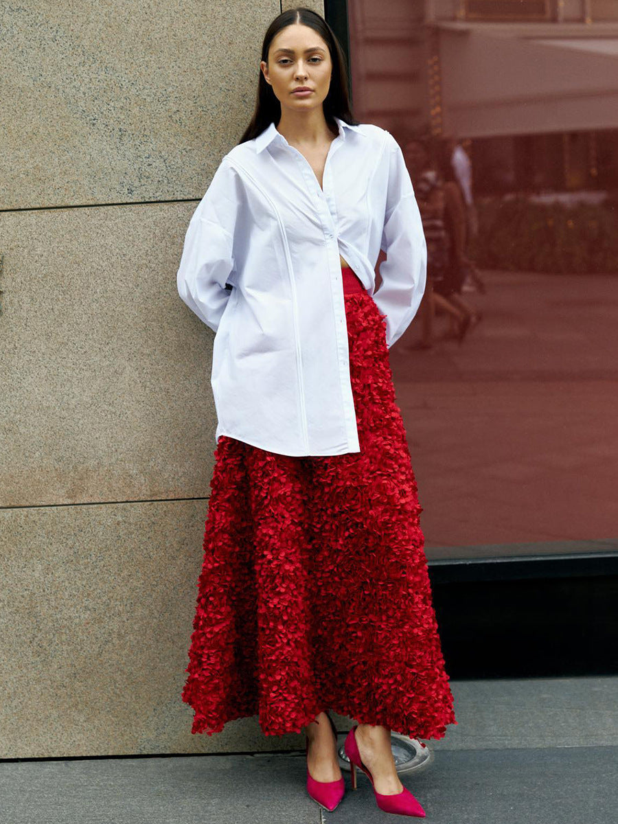 Elegant Petal Design Maxi Skirt for Evening Events