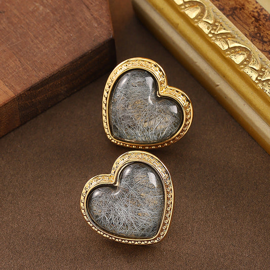 Heart-Shaped Resin Earrings Elegant Retro Style