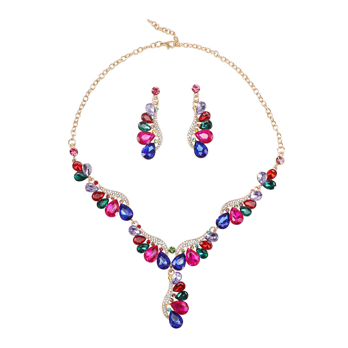 Luxury Drop-Shaped Gemstone Necklace and Earring Set for Formal Events