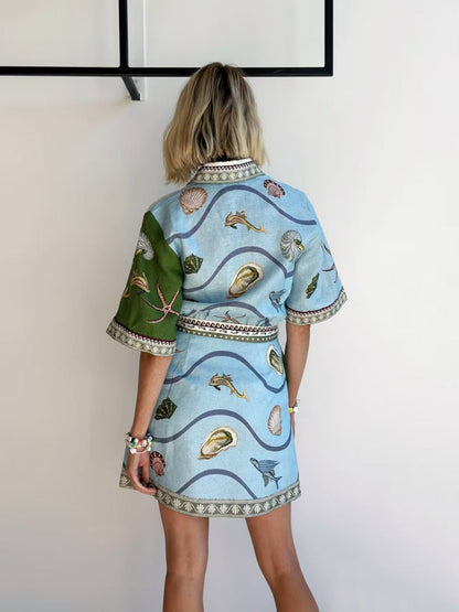Fashionable Linen Shirt Dress with Animal Print for Casual Elegance
