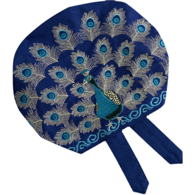 National Style Embroidered Thin Cotton And Linen Hat Women'S Hat Peacock Embroidered Hat Tie Scarf Hat