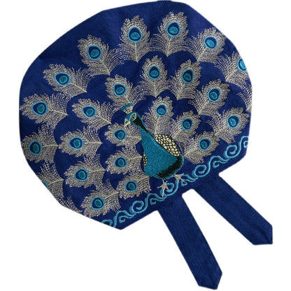 National Style Embroidered Thin Cotton And Linen Hat Women'S Hat Peacock Embroidered Hat Tie Scarf Hat