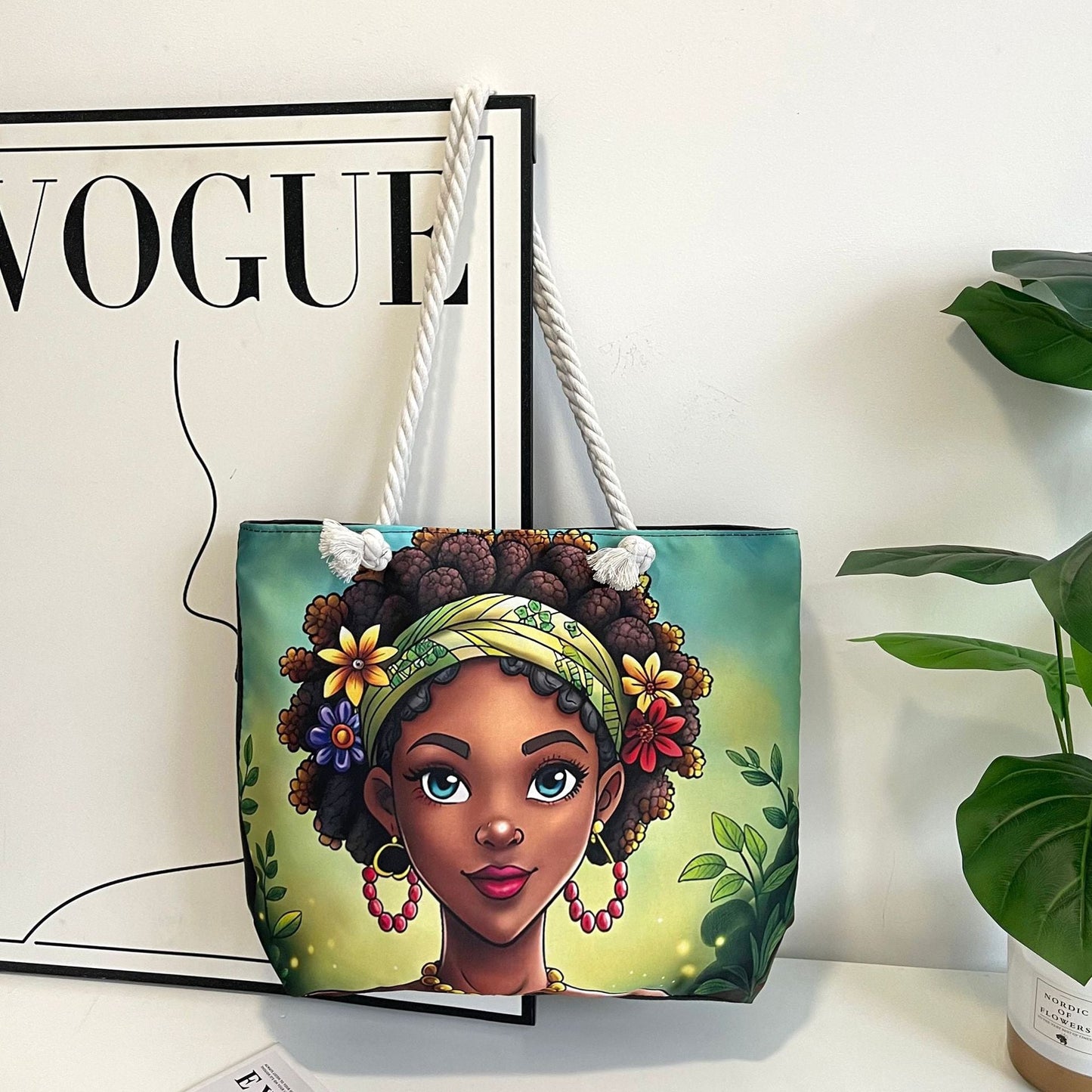 Classic Outdoor Canvas Tote Bag with Cartoon Print