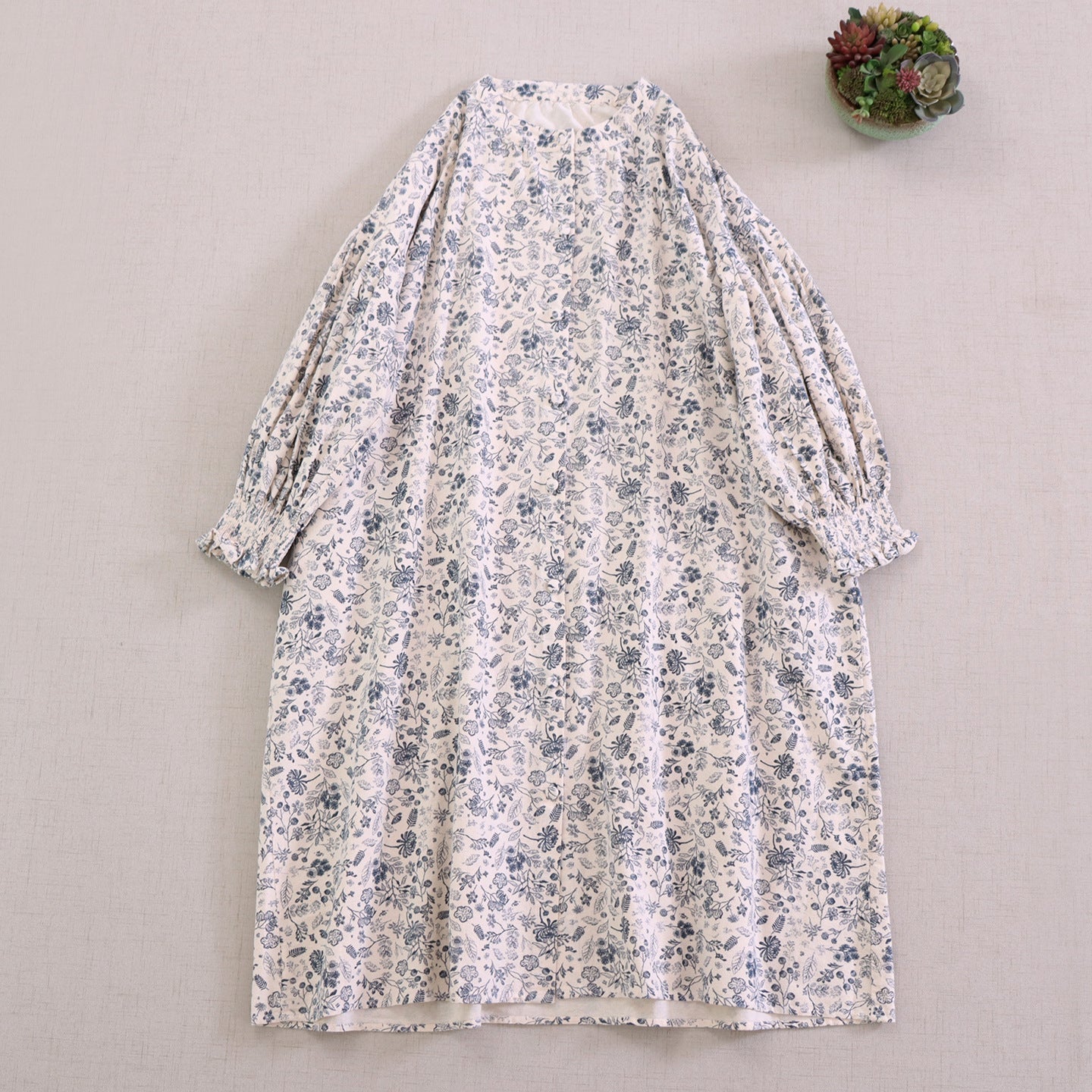 Vintage Floral Long Sleeve Dress With Puff Sleeves