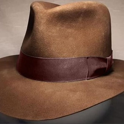 Men's Wool Fedora Hat with Bow Trendy Casual Denim Hat