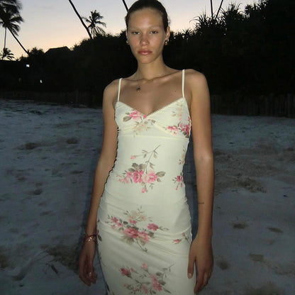 Floral Print U-Neck Bodycon Maxi Dress for Women