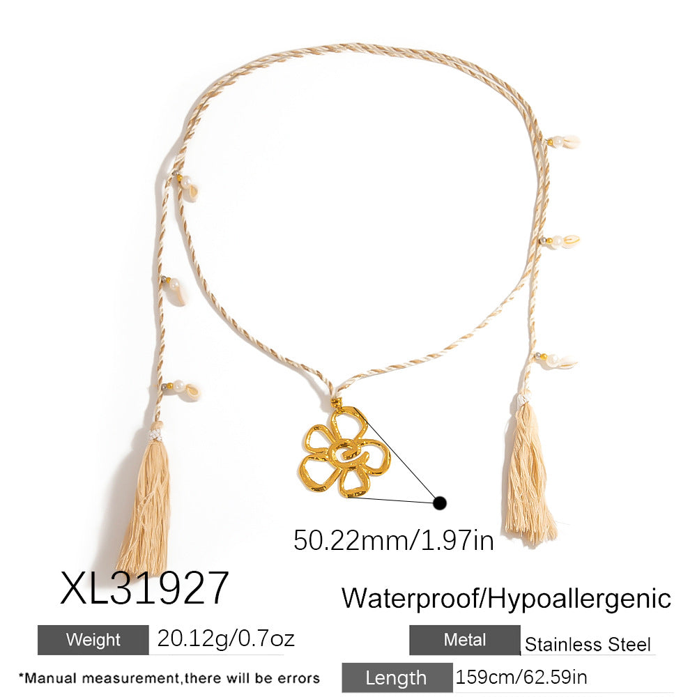 Stainless Steel Flower Pendant Tassel Necklace for Women