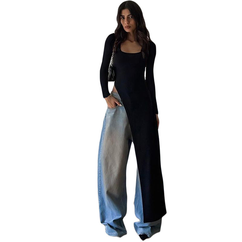 Trendy Women'S Long Sleeve T-Shirt With Asymmetrical Hem