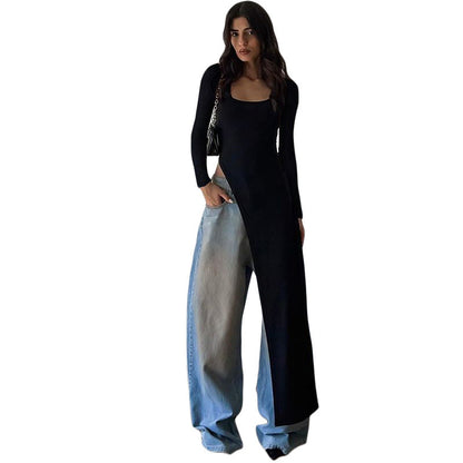 Trendy Women'S Long Sleeve T-Shirt With Asymmetrical Hem