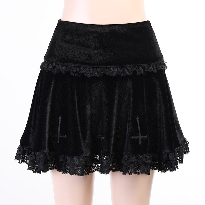 Summer Women's Short Skirt Elegant Embroidered Lace High-Waist Skirt