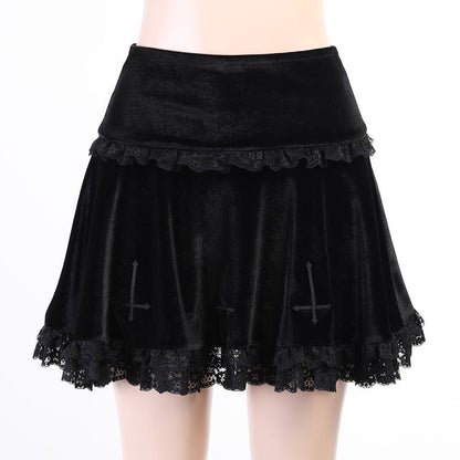 Summer Women's Short Skirt Elegant Embroidered Lace High-Waist Skirt
