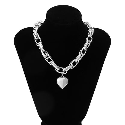Geometric Heart Pendant Necklace With Cross Chain