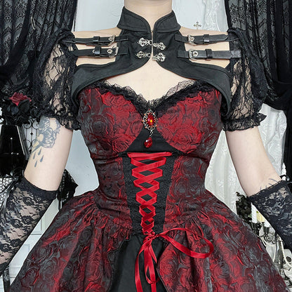 Gothic Floral Embroidered Maxi Dress
