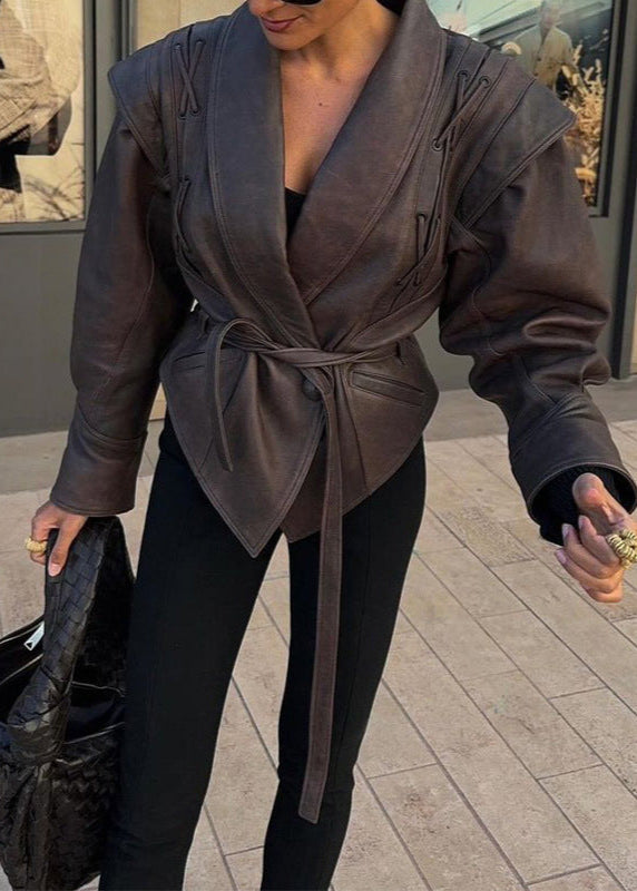 Faux Leather Blazer With Lace Up Detail