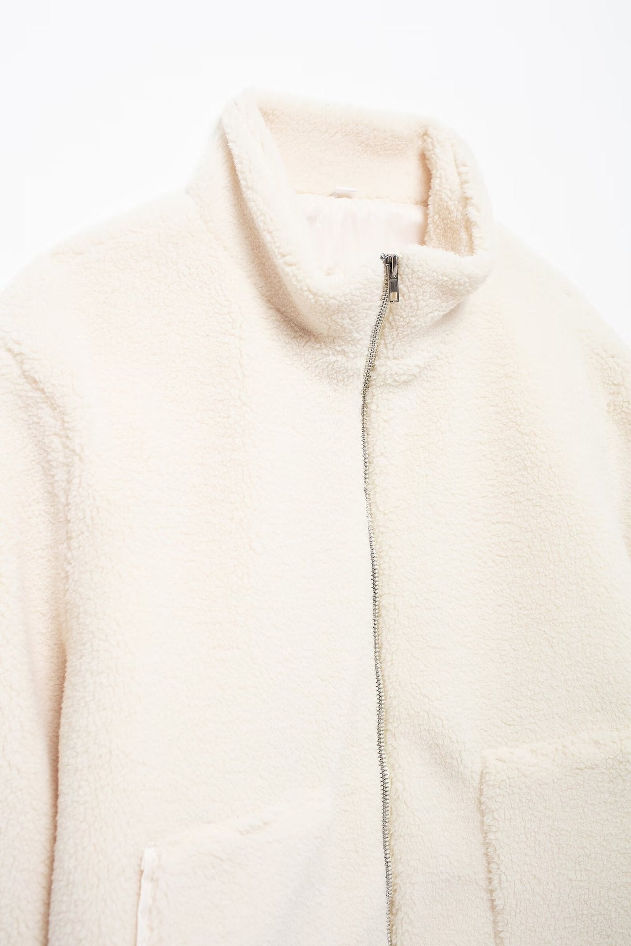 Solid Color Zipper Teddy Fleece Loose Jacket