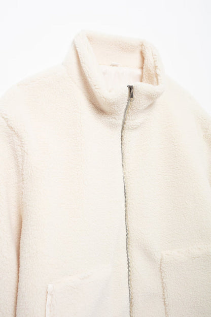 Solid Color Zipper Teddy Fleece Loose Jacket