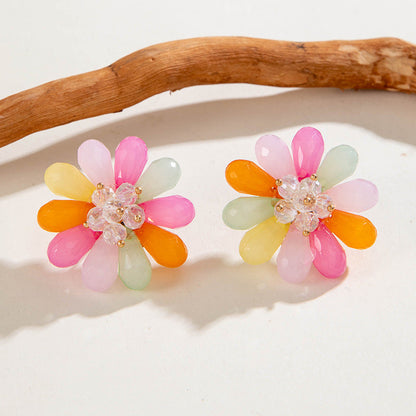 Colorful Resin Flower Petal Earrings Sweet Floral Studs