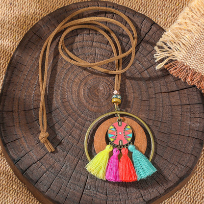 Trendy Ethnic-Inspired Butterfly Flower Necklace With Tassels