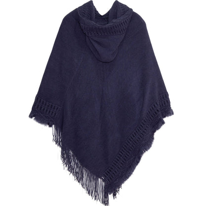 Summer Solid Color Hooded Shawl Women'S Knitting Outside With Spring And Autumn Travel Tassel Pullover Hooded Cape Shawl