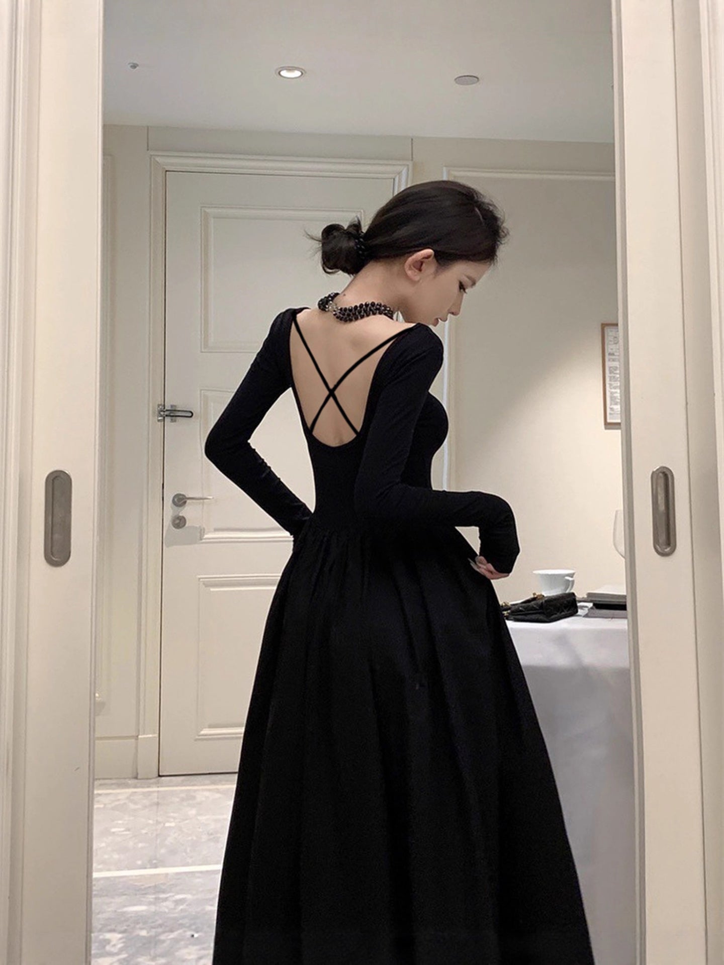 Elegant Cross-Back Women's Dress Trendy Solid Color Long Maxi Dress