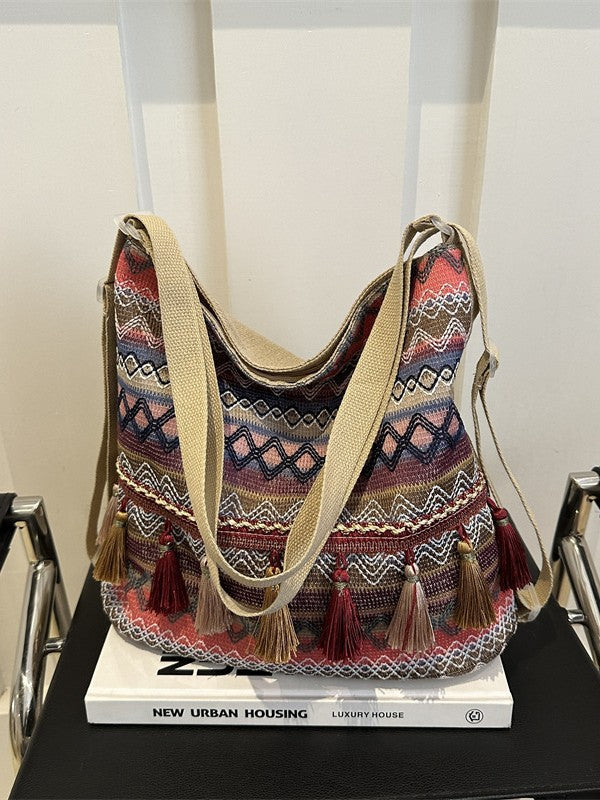 Casual Fringe Tote Bag Cotton for Daily Use