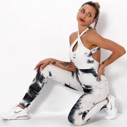Ink Jacquard Tie-Dye Yoga Bubble One-Piece Suit For Bodybuilding And Buttock Lifting