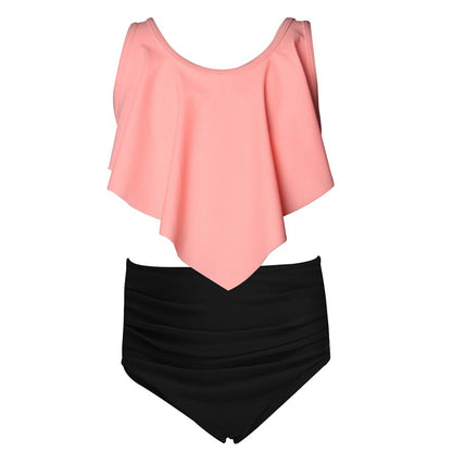 Girls' Solid Color Two-Piece Swimwear - Trendy Nylon Bikini