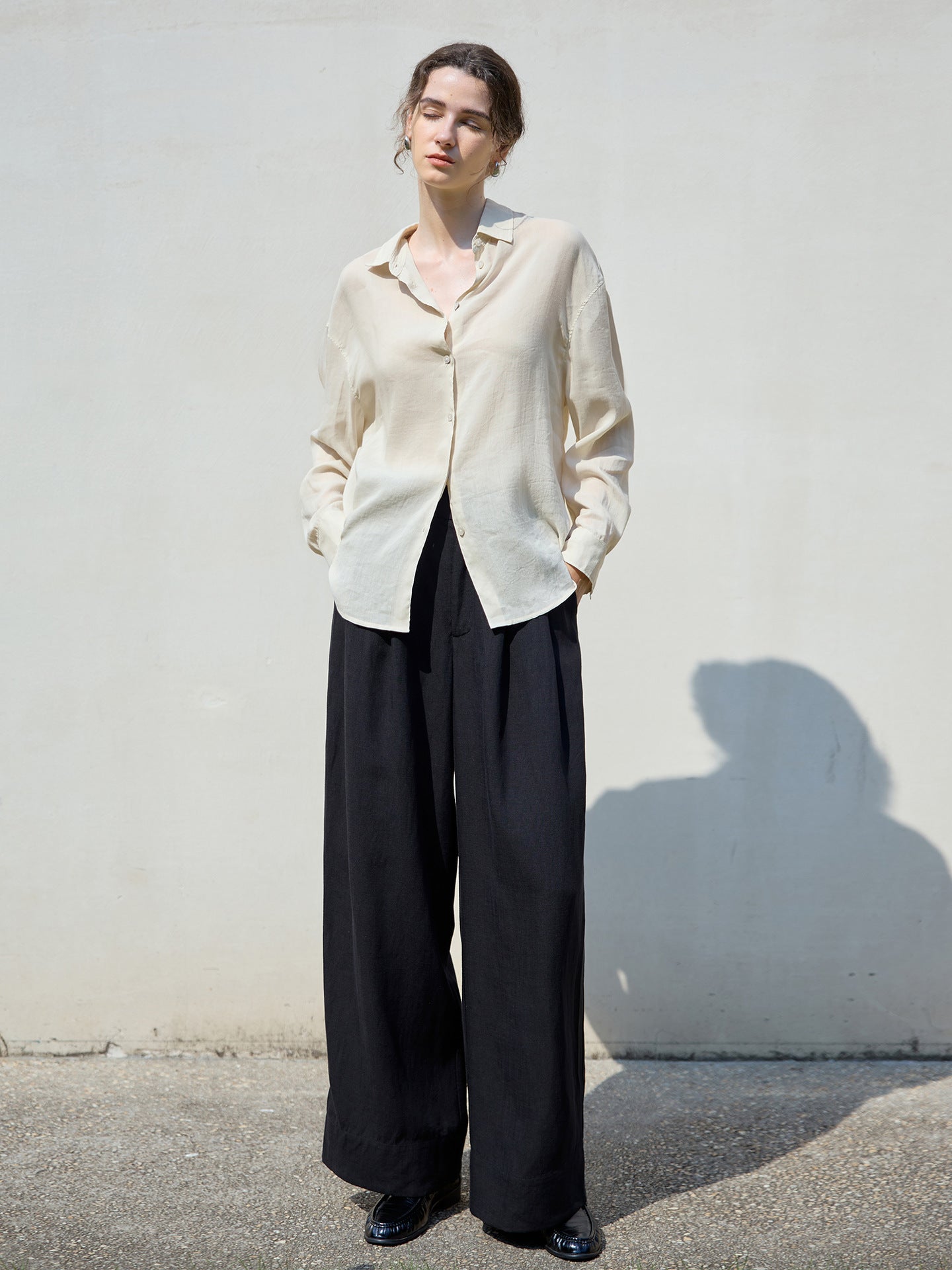 Loose-Fit Solid Color Linen Blend Shirt for Women