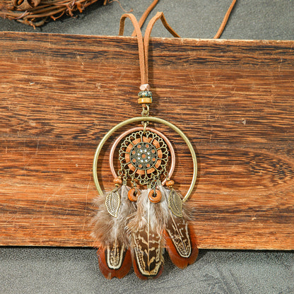 Colorful Feather Pendant Necklace Bohemian Style Butterfly Jewelry