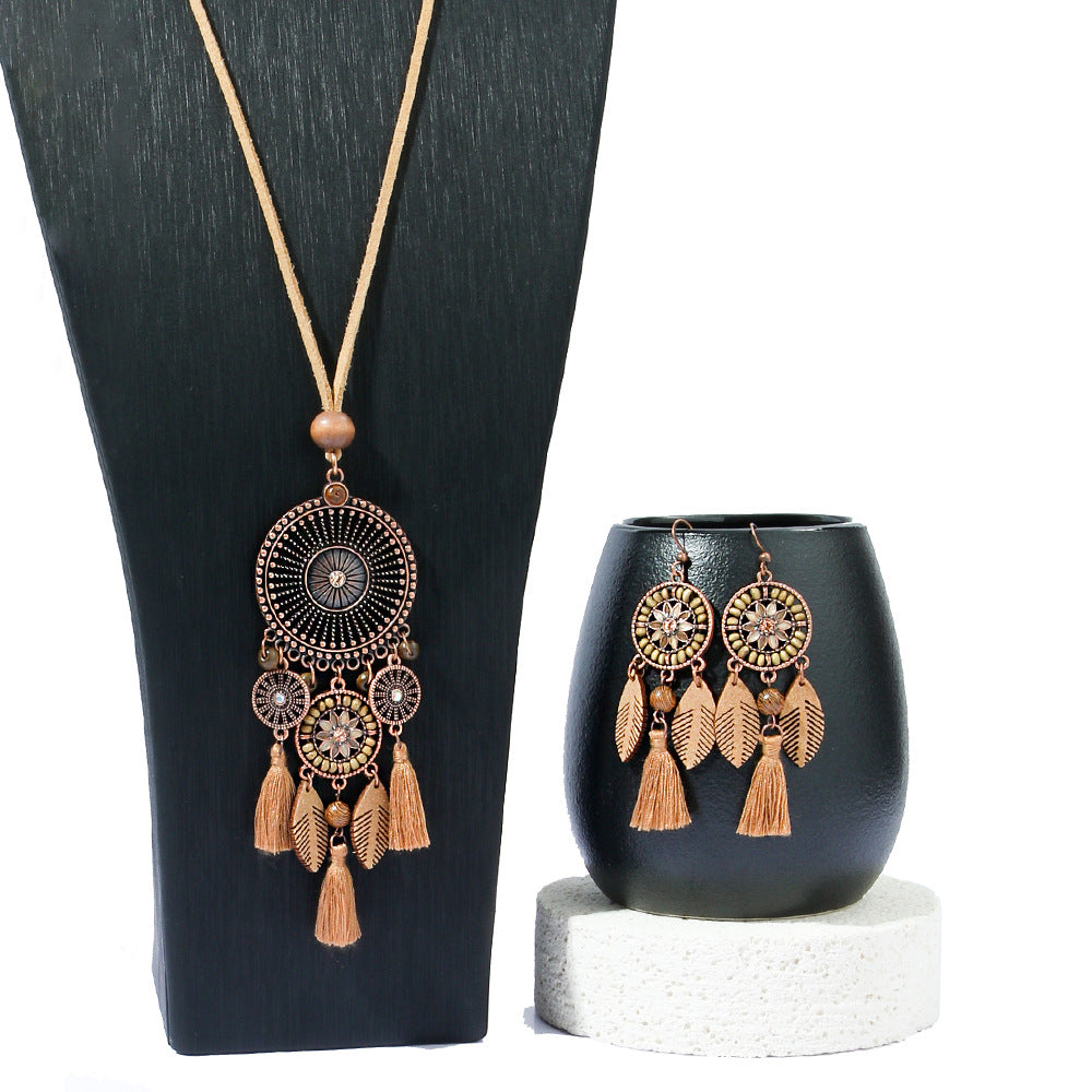 Geometric Hollow Earrings And Necklace Set Bohemian Style