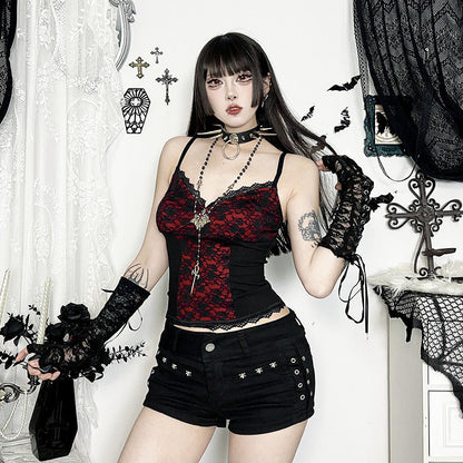 Dark Aesthetic Lace-Trimmed Cami Top for Streetwear