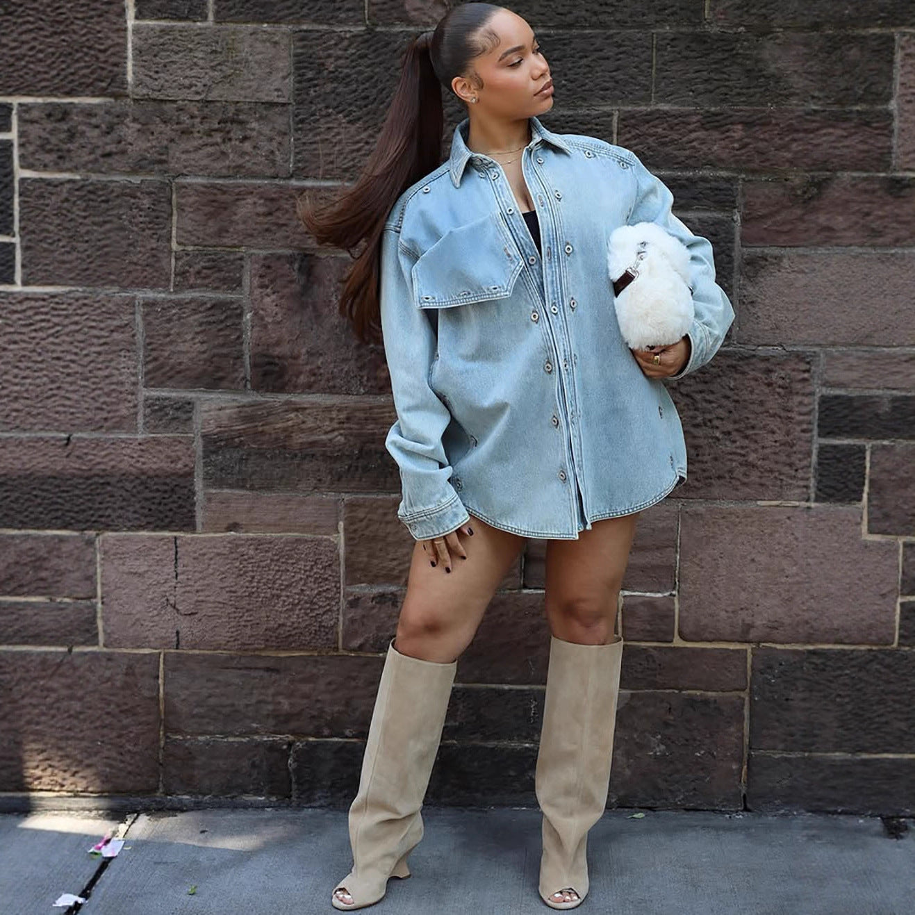 Casual Denim Jacket With Patch Design For Women