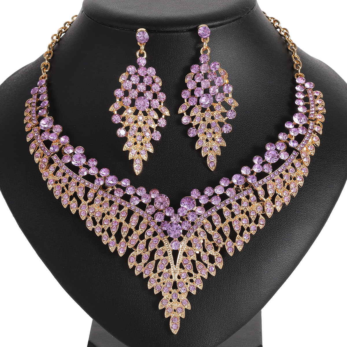 Alloy Choker Necklace With Crystal Gemstones - Vintage Style Jewelry Set