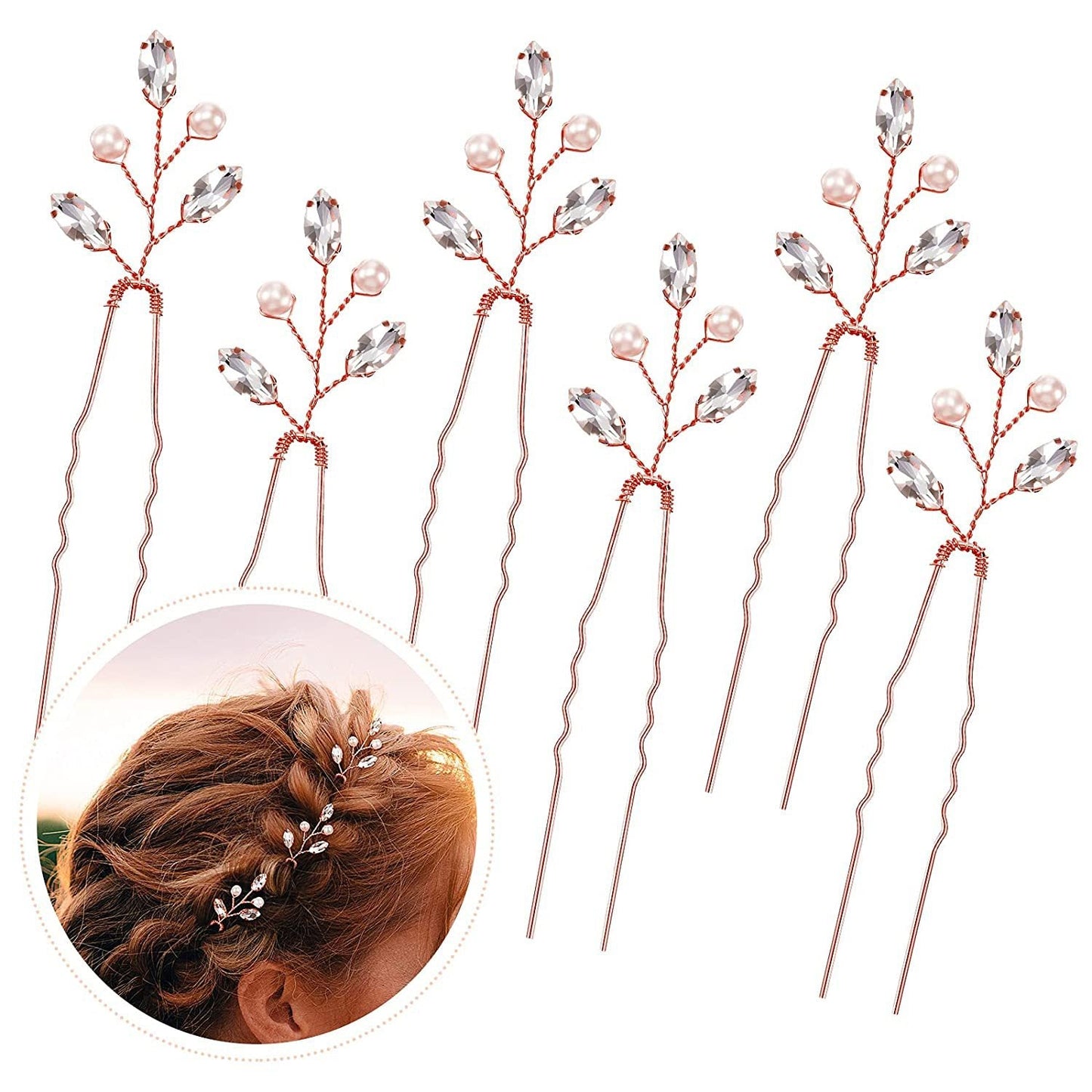 Emerald U-Shaped Hair Pins Set of 6 - Elegant Hair Accessories