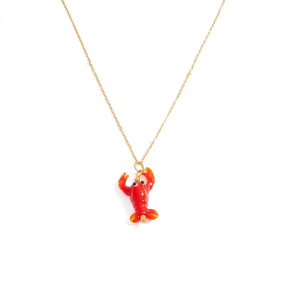 Ocean Series Crab Glass Pendant Necklace 18K Gold Plated