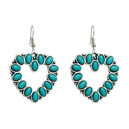 Trendy Heart and Cross Hollow Dangle Earrings with Turquoise
