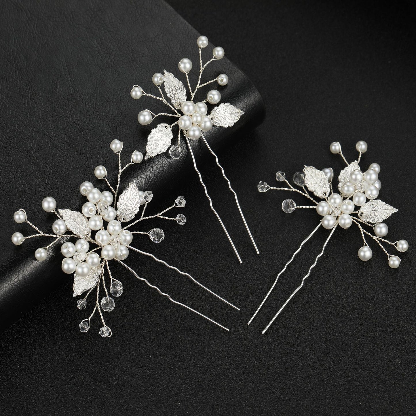 Gold And Silver Leaf Pearl U-Shaped Hairpins Set