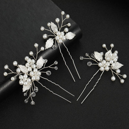 Gold And Silver Leaf Pearl U-Shaped Hairpins Set