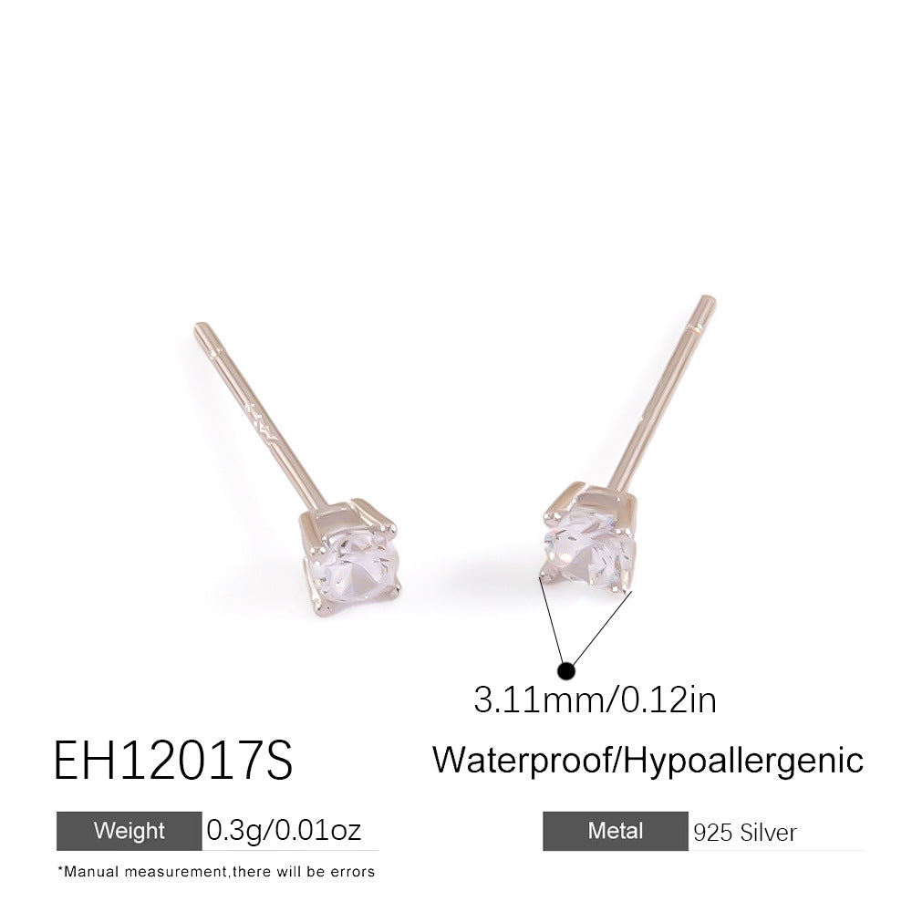 Geometric Diamond Stud Earrings 925 Sterling Silver Lightweight Luxury
