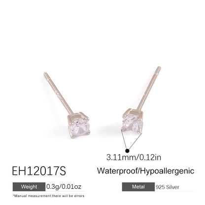 Geometric Diamond Stud Earrings 925 Sterling Silver Lightweight Luxury