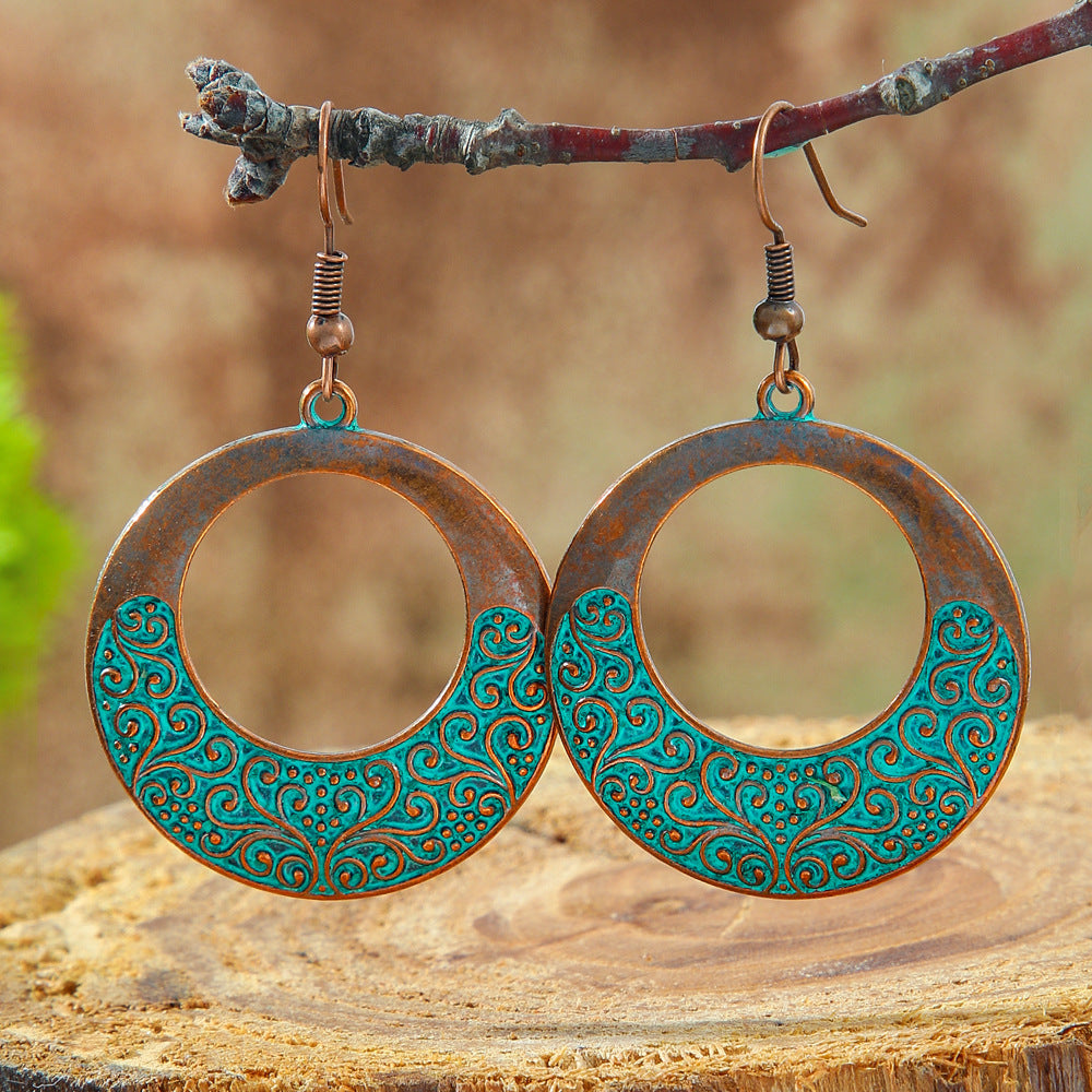 Bohemian Style Geometric Turquoise Tassel Earrings Set