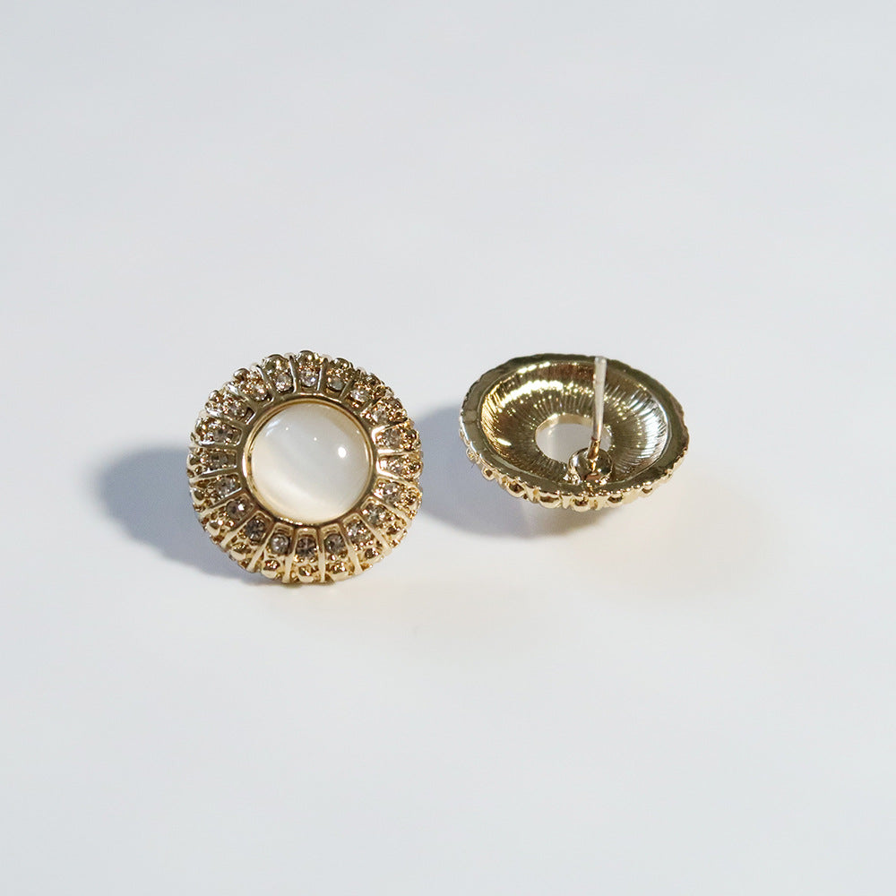Round Catâs Eye Stone Clip-On Earrings